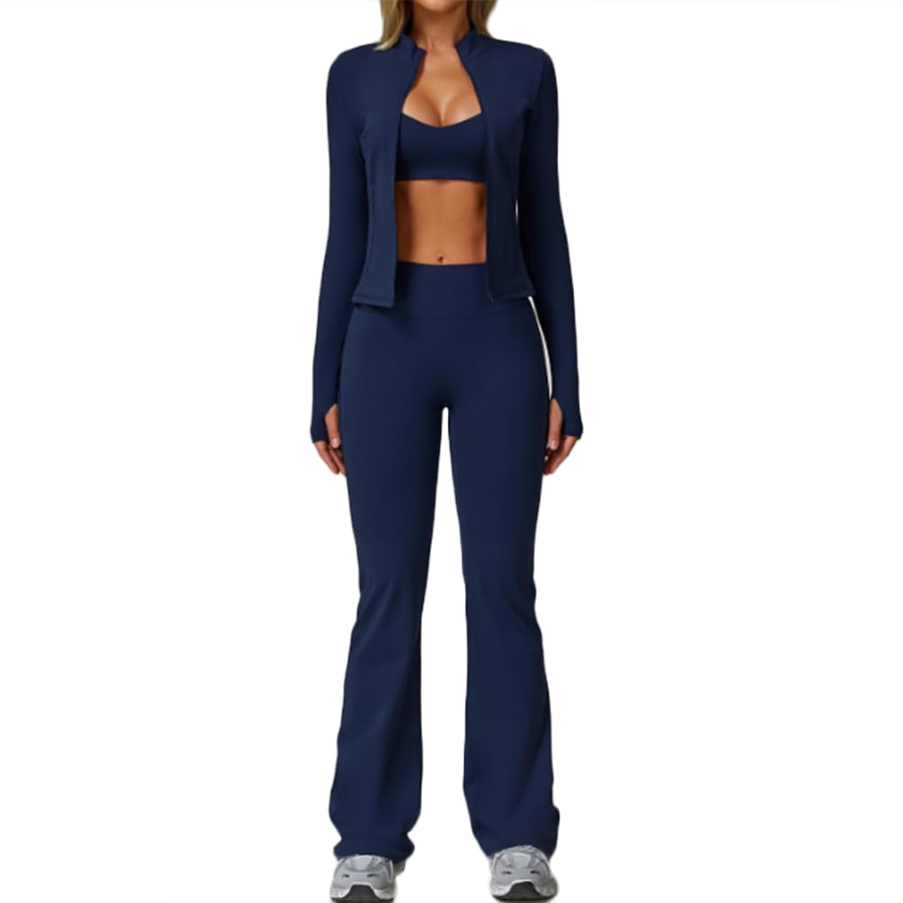 Women's Seamless 3-Piece Activewear Set with Jacket, Bra & Leggings