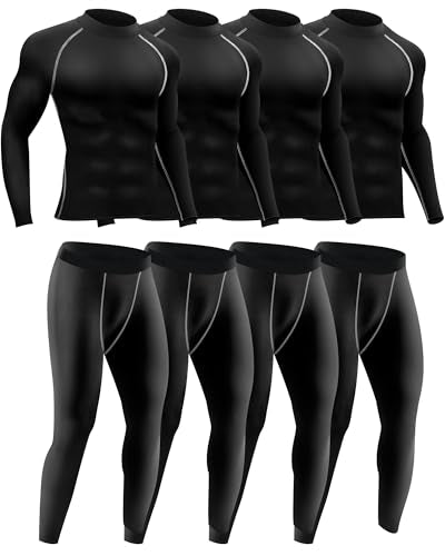 Hicarer 4/6 Set Men's Compression Shirts Pants Long Sleeve Base Layer Set Thermal Underwear for Men Running Gym Yoga Sports