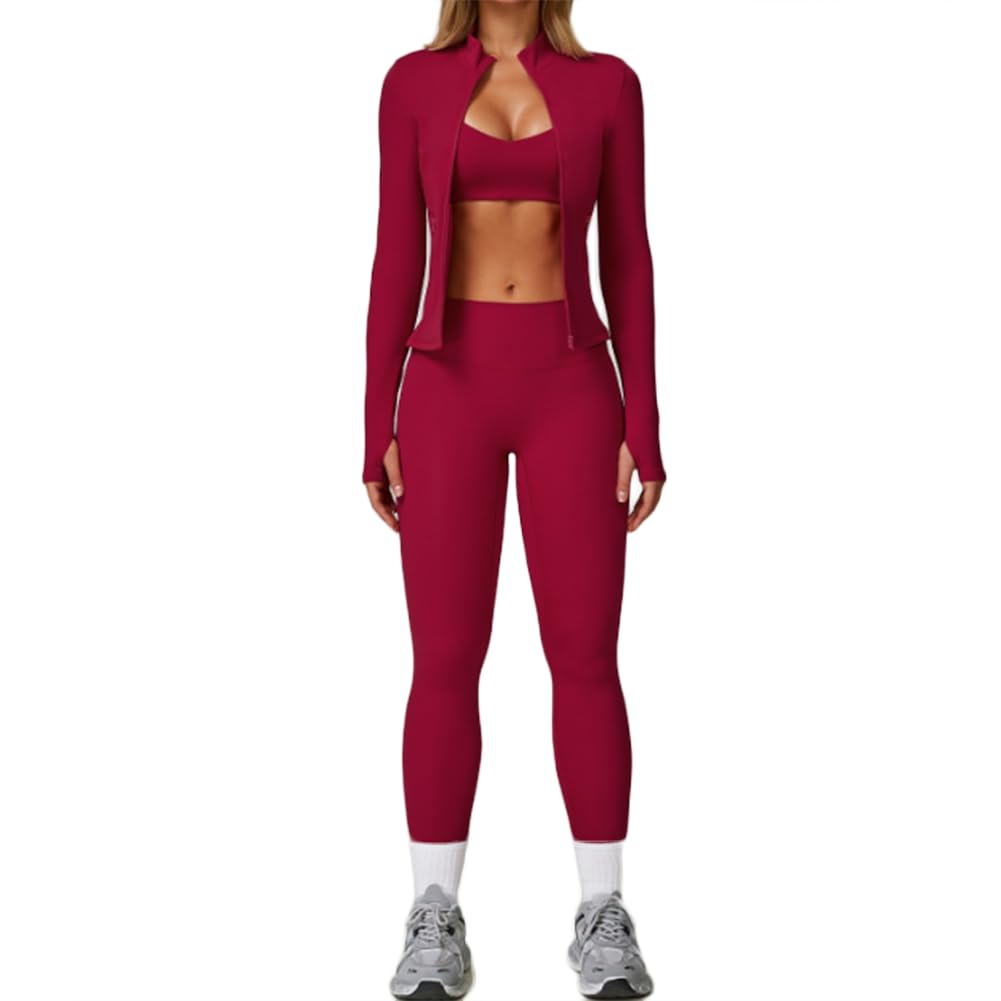Women's Seamless 3-Piece Activewear Set with Jacket, Bra & Leggings