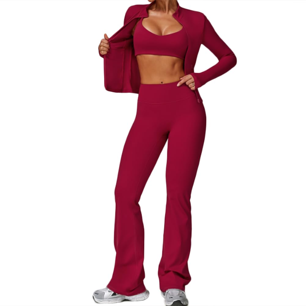 Women's Seamless 3-Piece Activewear Set with Jacket, Bra & Leggings