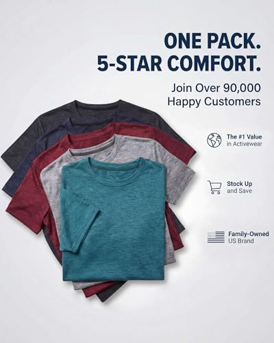 Real Essentials 5 Pack: Men's Dry-Fit Short Sleeve Crew Neck T Shirts Fitness Running Gym Workout Cool Exercise Athletic Tee