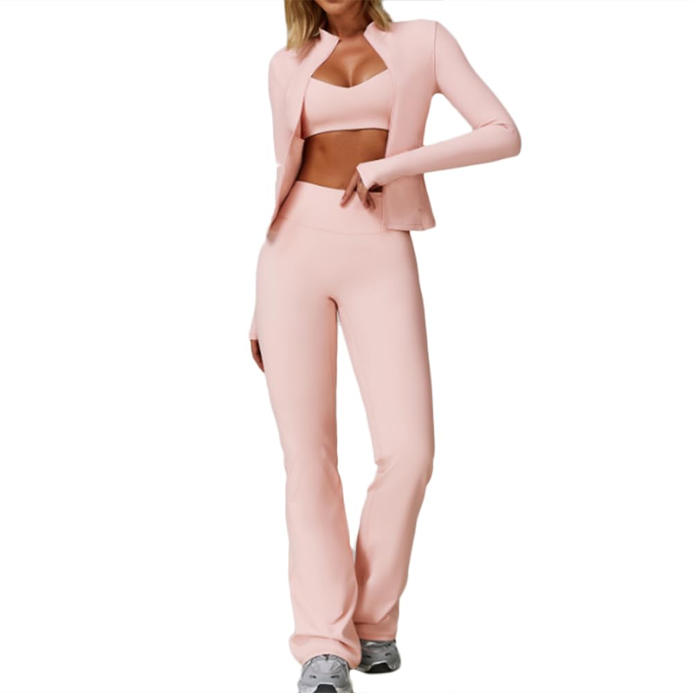 Women's Seamless 3-Piece Activewear Set with Jacket, Bra & Leggings