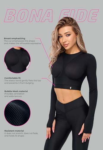 Bona Fide Workout Tops for Women - Short/Long Sleeve Compression Shirt - Breathable Tight Crop Top for Gym, Running, Yoga