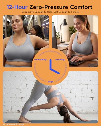 FITTIN Supportive Sports Bra for Large-Bust: 12-Hour Zero-Pressure Comfort - Full Coverage Workout for Plus Size Women