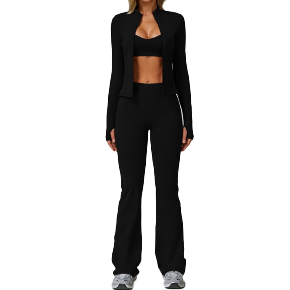 Women's Seamless 3-Piece Activewear Set with Jacket, Bra & Leggings