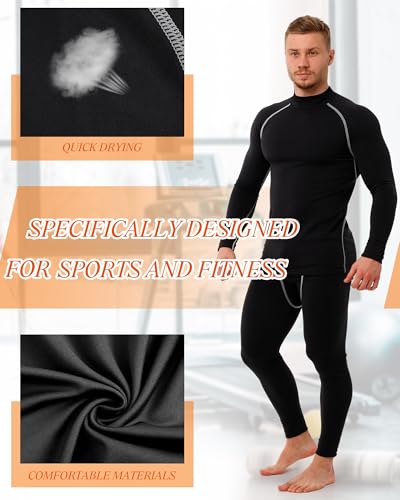 Hicarer 4/6 Set Men's Compression Shirts Pants Long Sleeve Base Layer Set Thermal Underwear for Men Running Gym Yoga Sports