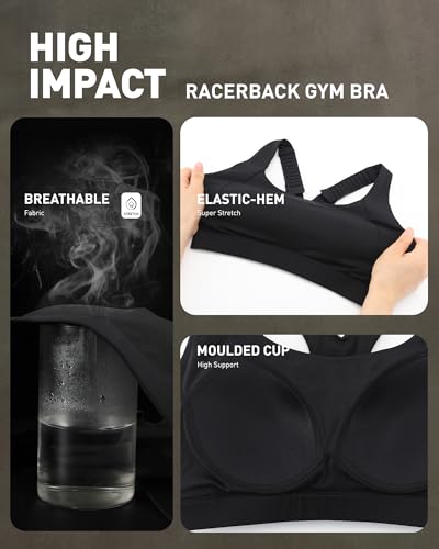 RUNNING GIRL Sports Bras for Women High Support, Adjustable Straps High Impact Racerback Bra with Hook Closure Molded Cup