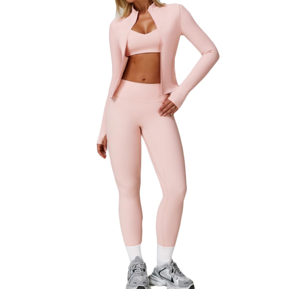 Women's Seamless 3-Piece Activewear Set with Jacket, Bra & Leggings