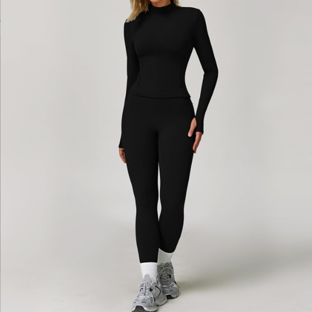 HSQSMWJ Women Seamless Yoga Active Gym Wear Breathable Quick Dry 3 Pieces Jacket Set