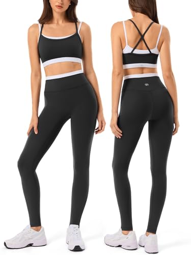 2 Pieces Workout Sets for Women,Seamless Yoga Leggings with Padded Sports Bras,Athletic Matching Outfits,Gym,Casual