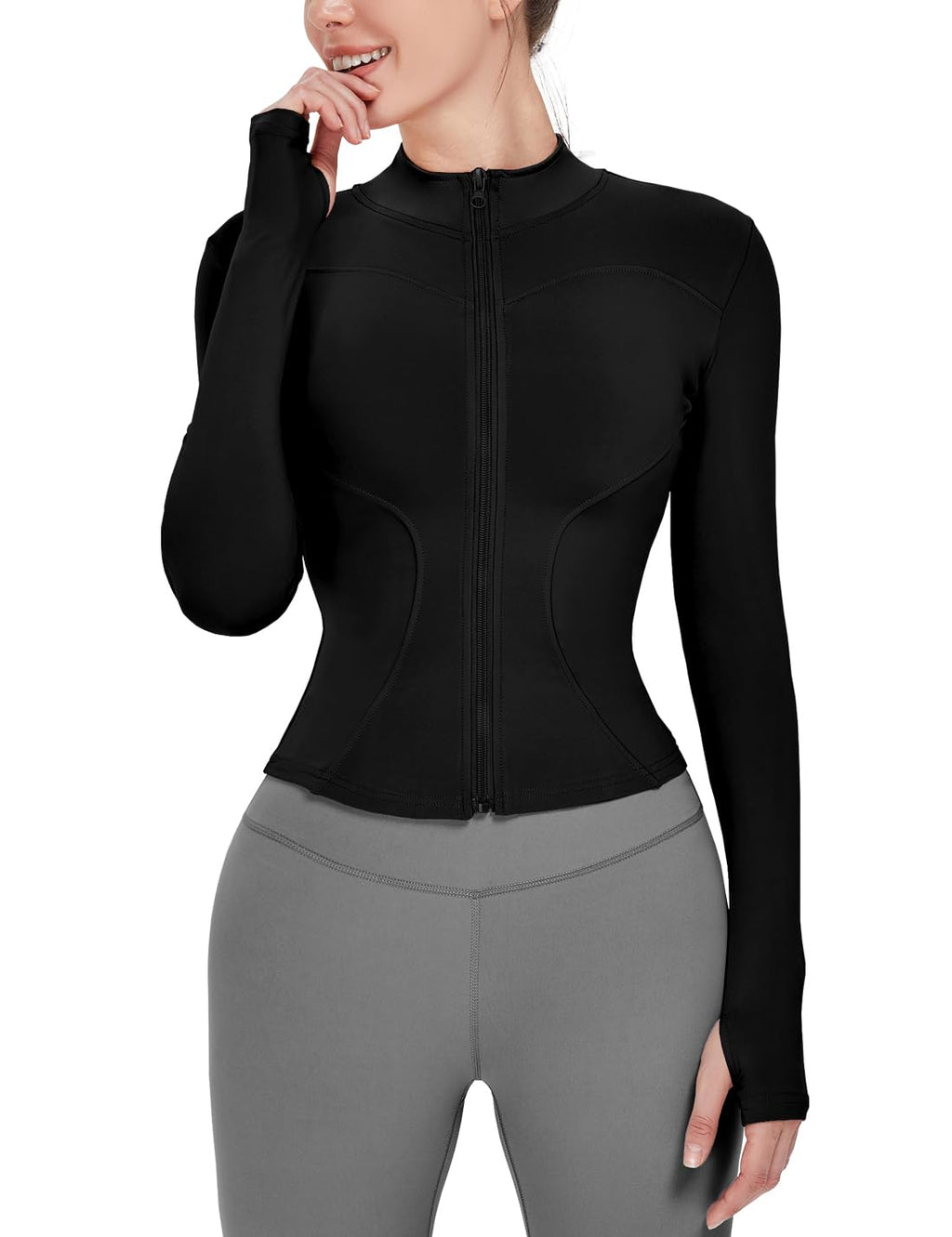 Women's Lightweight Full-Zip Running Jacket with Thumb Holes