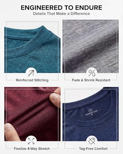 Real Essentials 5 Pack: Men's Dry-Fit Short Sleeve Crew Neck T Shirts Fitness Running Gym Workout Cool Exercise Athletic Tee