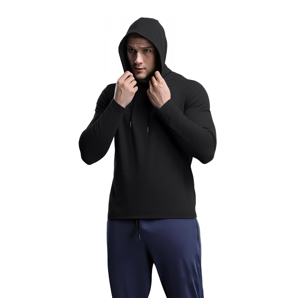 X-thud Mens Quick Dry Hoodies Long Sleeve Workout Athletic Gym Hooded Shirts