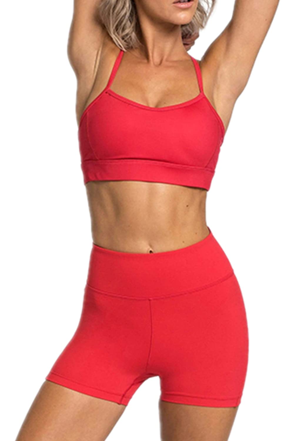Women's 2-Piece Workout Set with Sports Bra & Biker Shorts