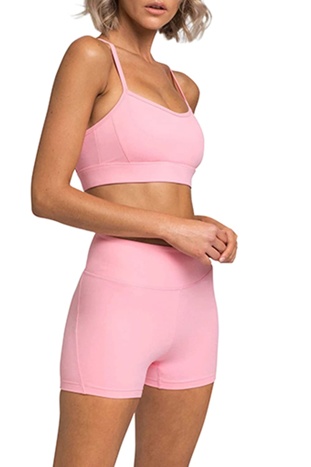 IMEKIS Women's Workout Sets 2 Piece Yoga Outfit High Waisted Biker Shorts Leggings Sports Bra Gym Fitness Clothes Tracksuit