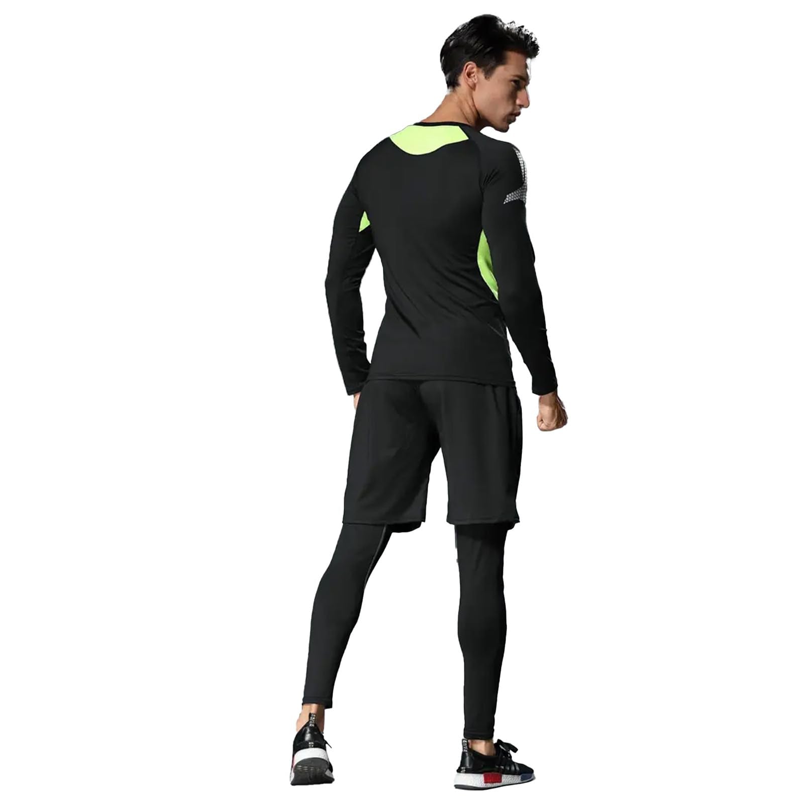 3 PCS Men's Compression Set - Workout Long Sleeve Top & Pants with running Shorts | Moisture-Wicking Gym Bundle