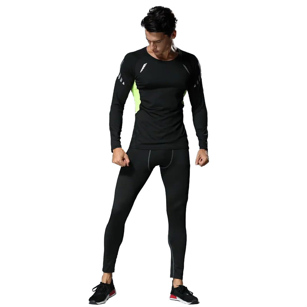 3 PCS Men's Compression Set - Workout Long Sleeve Top & Pants with running Shorts | Moisture-Wicking Gym Bundle