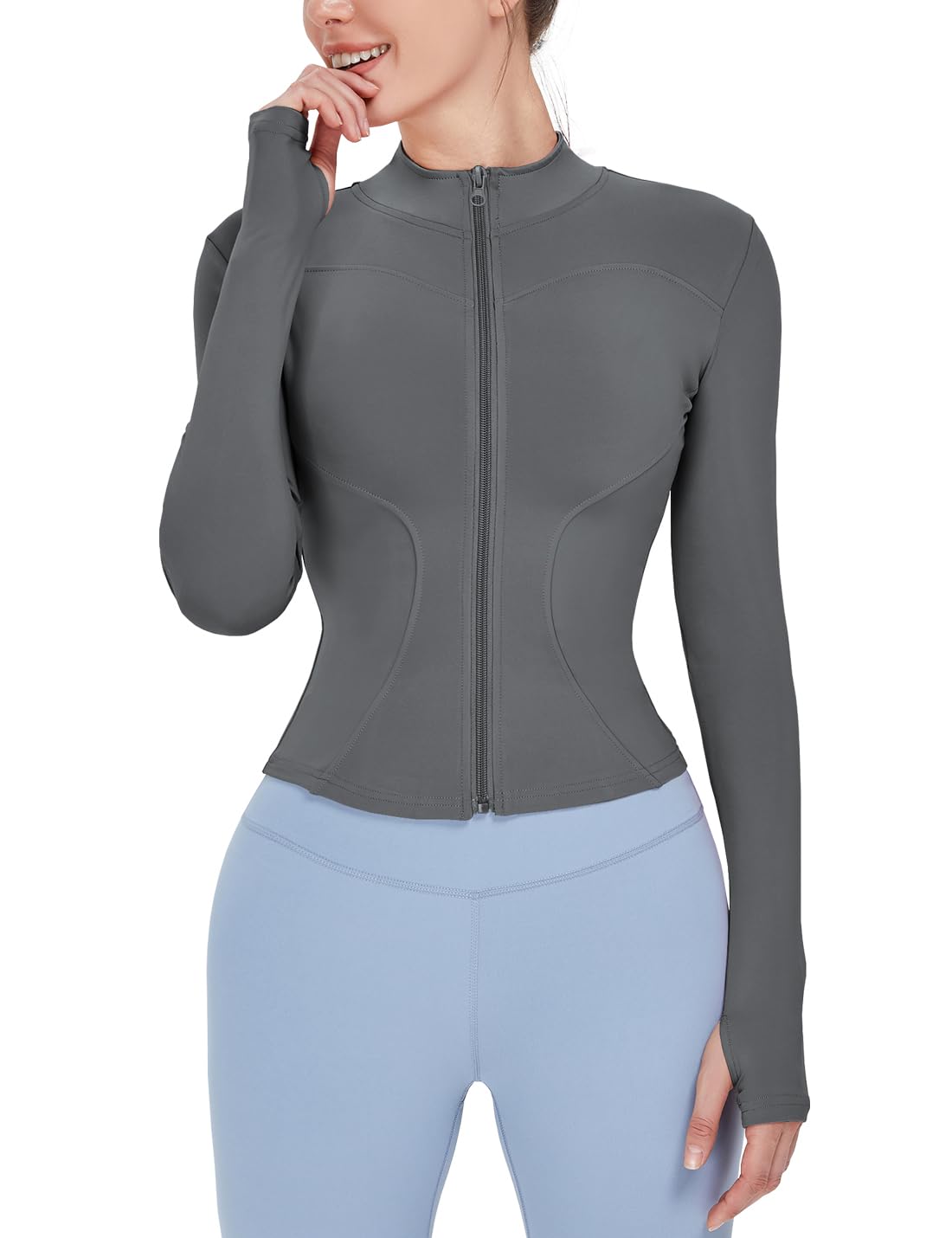 Locachy Women's Lightweight Stretchy Workout Full Zip Running Track Jacket with Thumb Holes