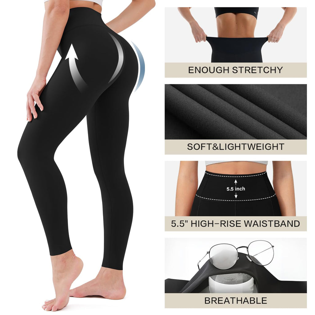 Blisset 3 Pack High Waisted Leggings for Women with Pockets Soft Active Tummy Control Pants for Yoga Running & Daily Wear