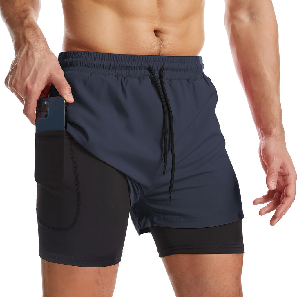 Men's 2-in-1 Running Shorts with Liner & Zipper Pockets