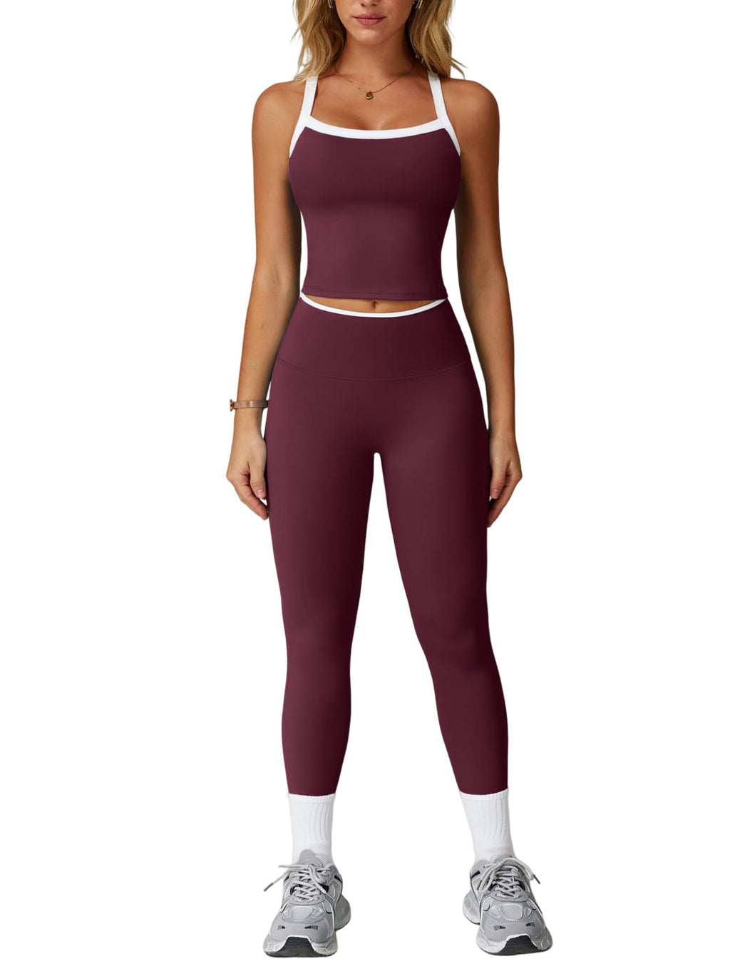 QBGJTD Womens Workout Sets Two Piece Cross Back Tank Top Matching High Waist Leggings Sets Gym Outfits Work Out Clothes