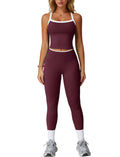 QBGJTD Womens Workout Sets Two Piece Cross Back Tank Top Matching High Waist Leggings Sets Gym Outfits Work Out Clothes