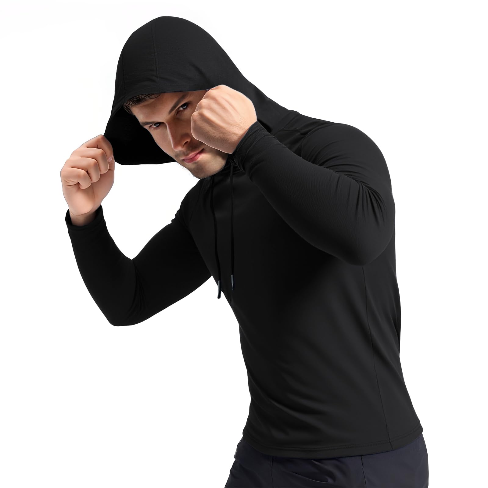 X-thud Mens Quick Dry Hoodies Long Sleeve Workout Athletic Gym Hooded Shirts