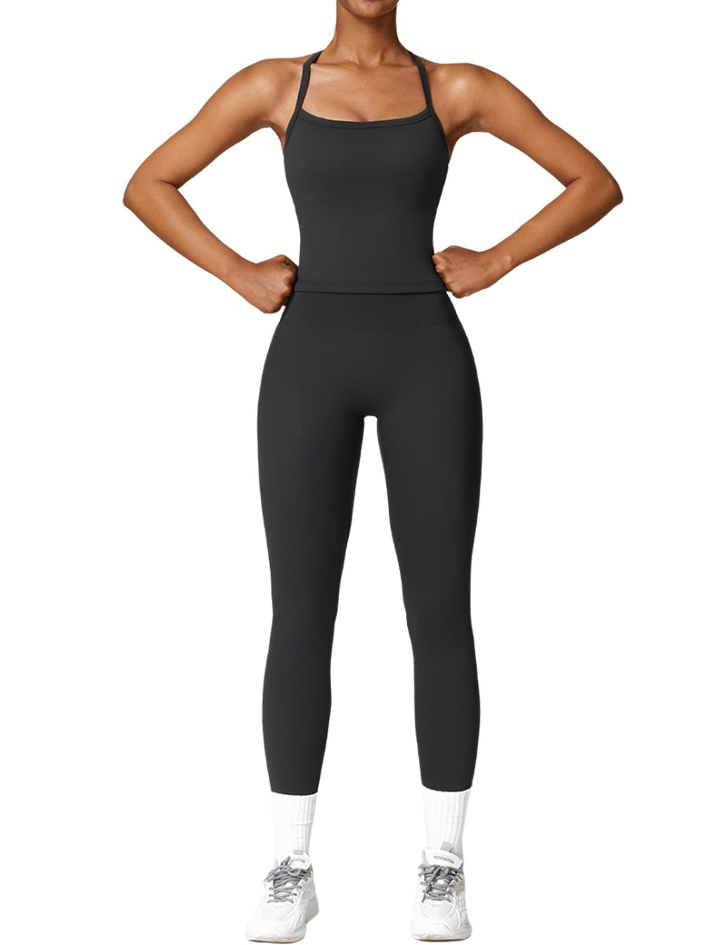 Women's Cross-Back Workout Set with Tank Top & High-Waist Leggings