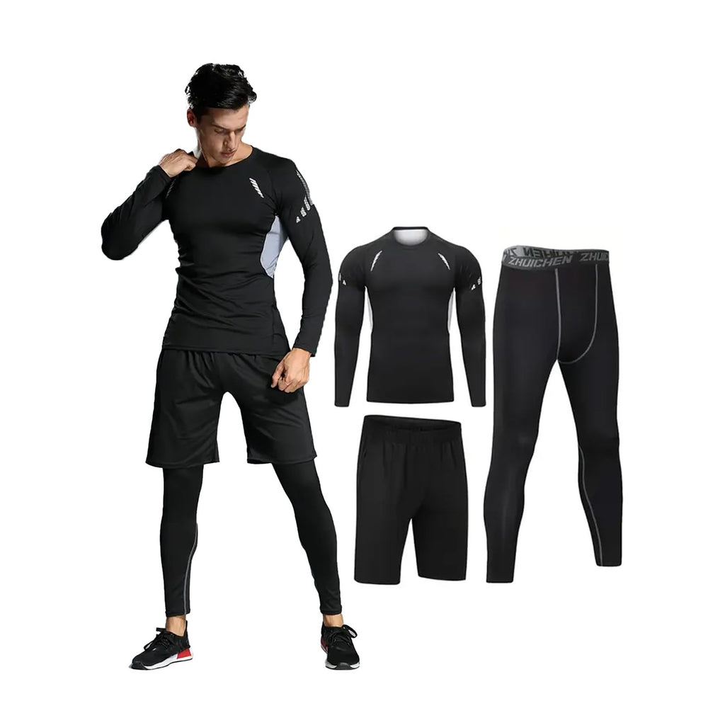 Men's 3-Piece Compression Workout Set with Top, Shorts & Pants