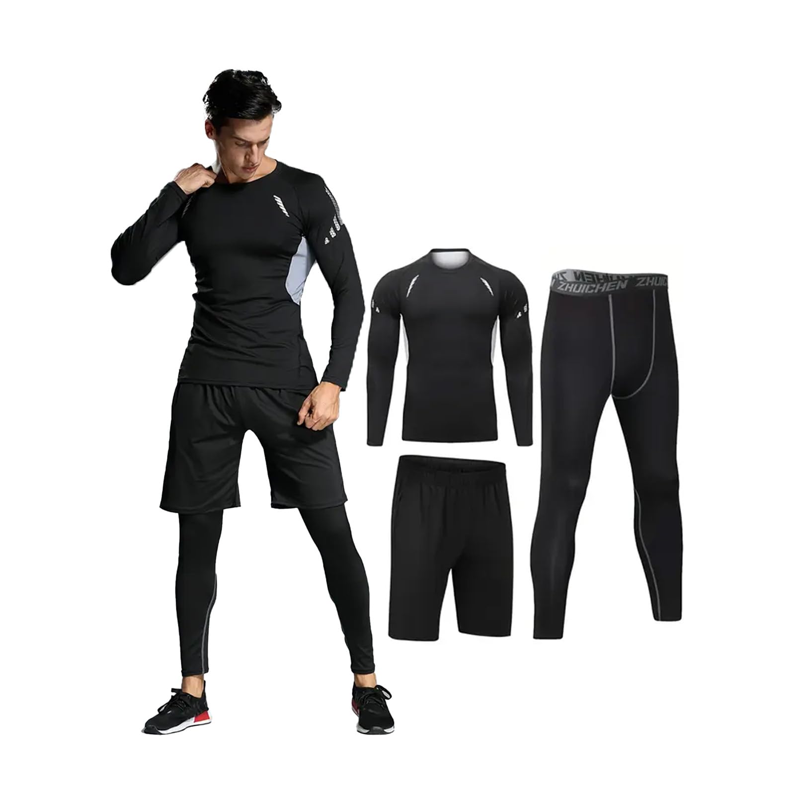 Men's 3-Piece Compression Workout Set with Top, Shorts & Pants