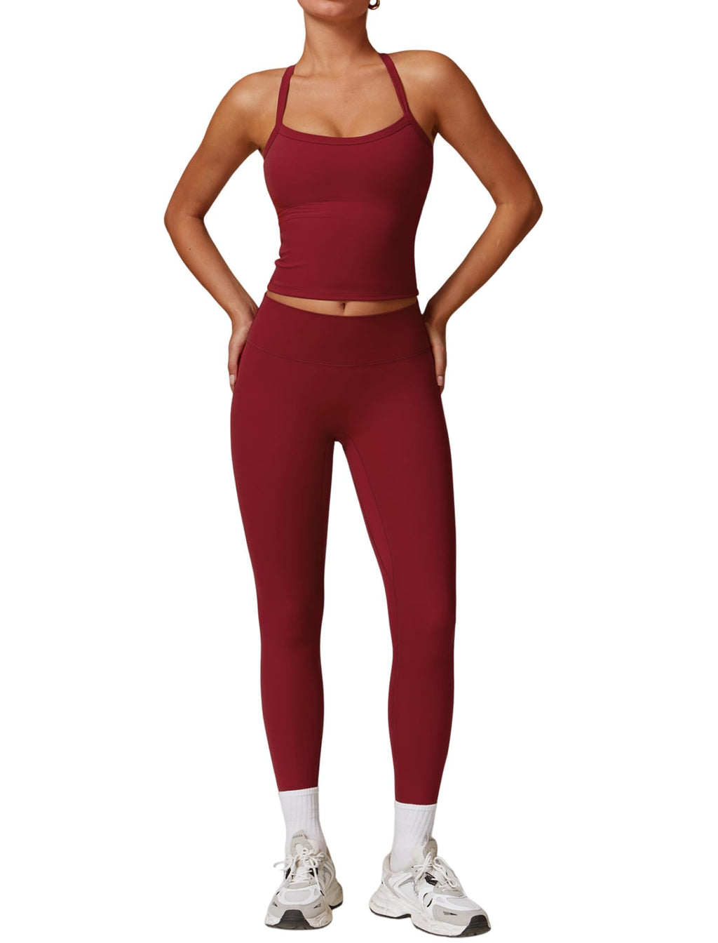 Women's Cross-Back Workout Set with Tank Top & High-Waist Leggings