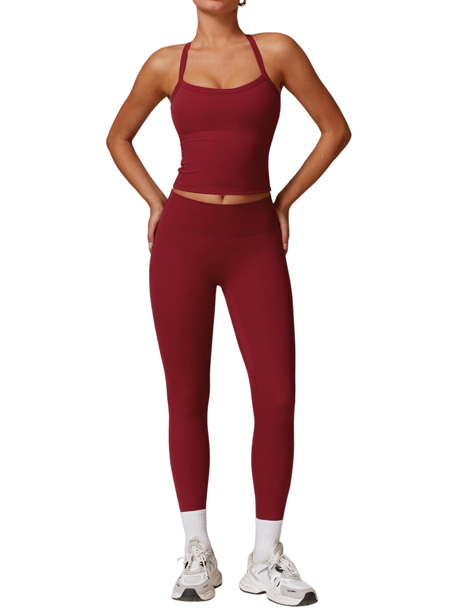 Women's Cross-Back Workout Set with Tank Top & High-Waist Leggings