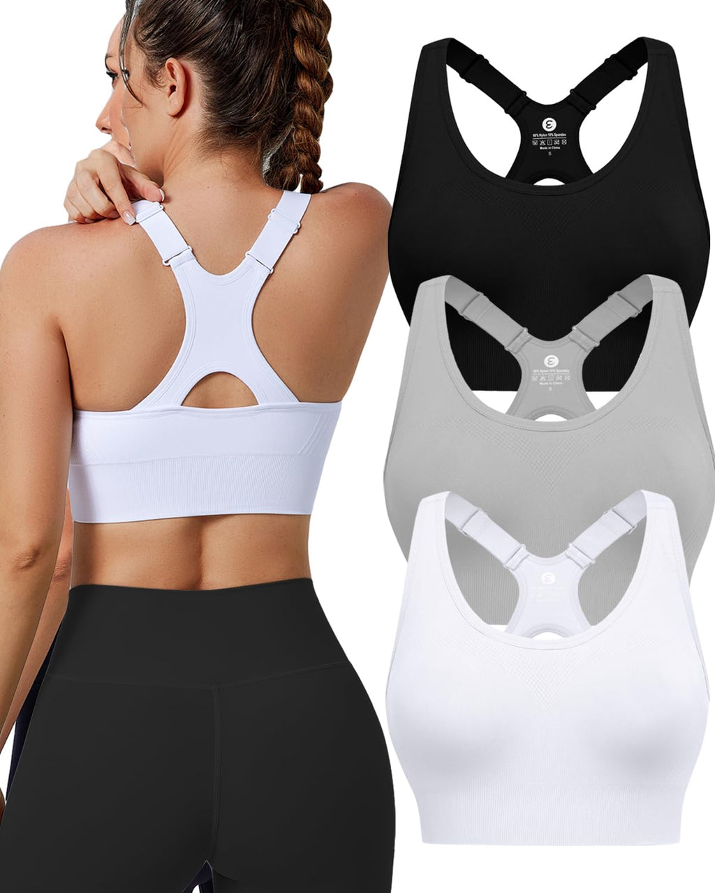 Women's Seamless Racerback Sports Bra with Adjustable Straps & Padding