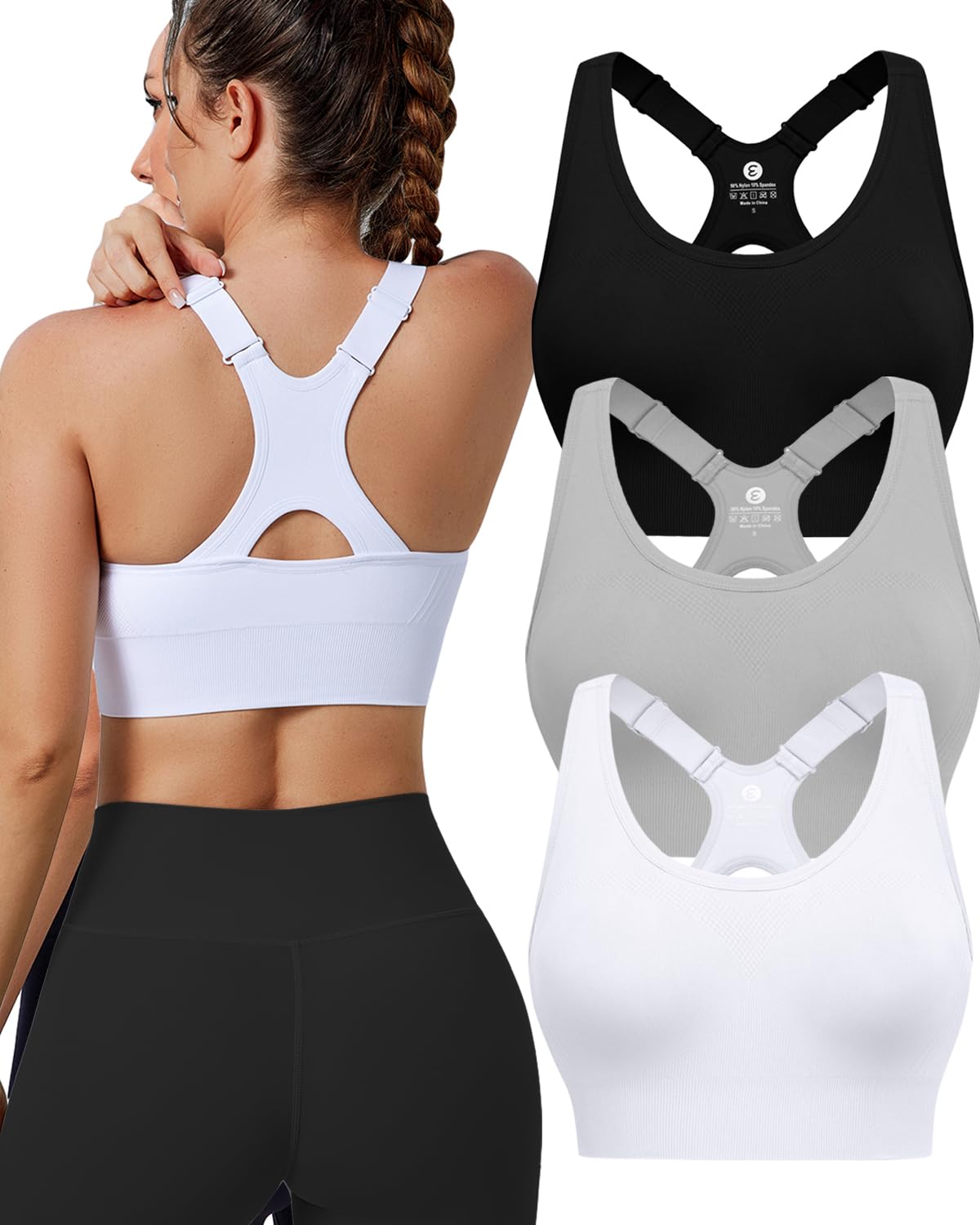Women's Seamless Racerback Sports Bra with Adjustable Straps & Padding