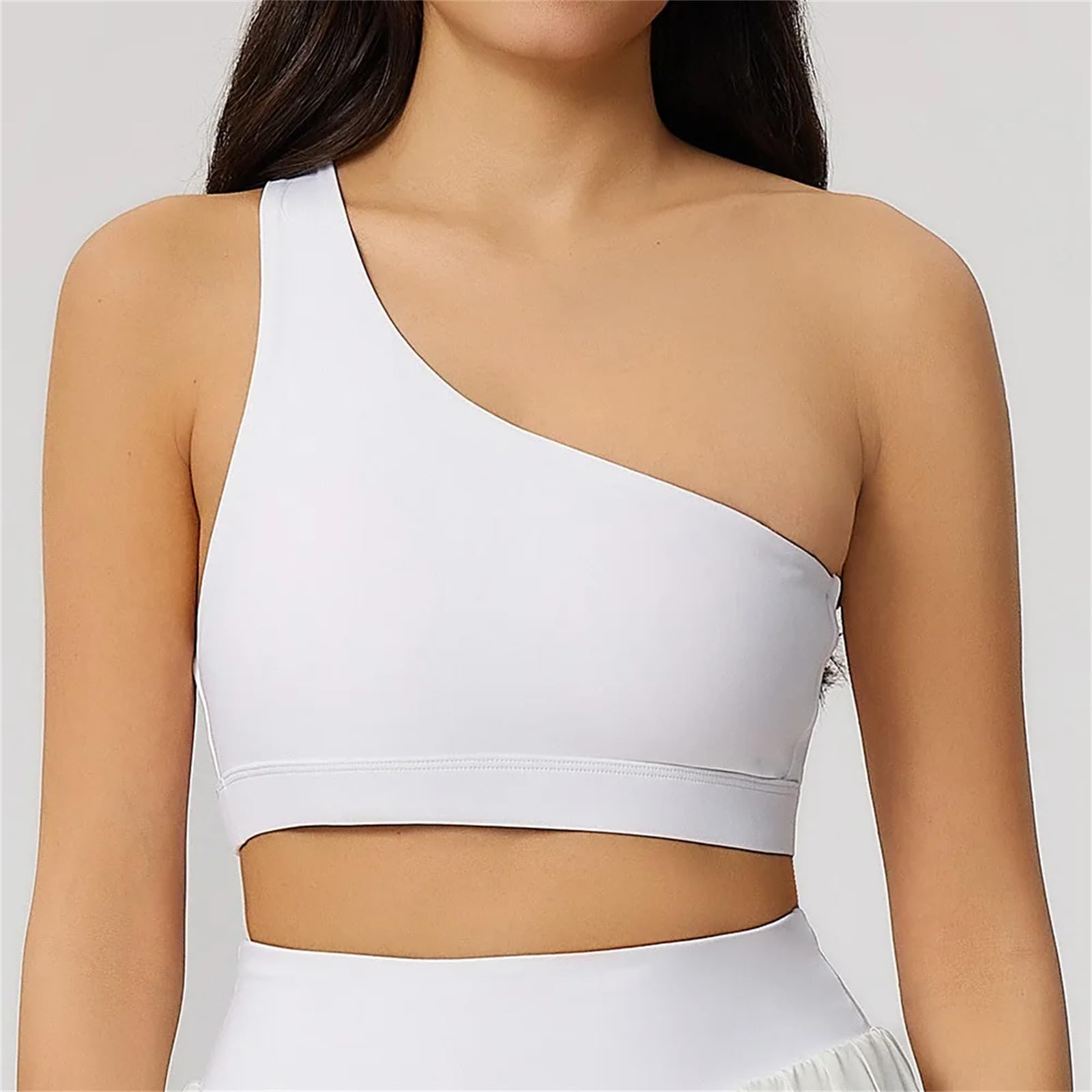 Women's One Shoulder Athletic Sports Bra Quick Dry Shockproof Crop Top for Exercise Fitness Training