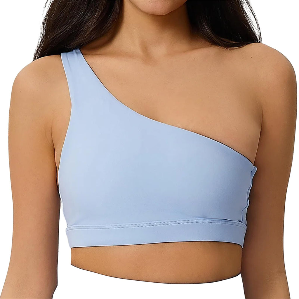 Women's One Shoulder Sports Bra, Shockproof, Quick Dry Crop Top Fitness Workout Training Bra