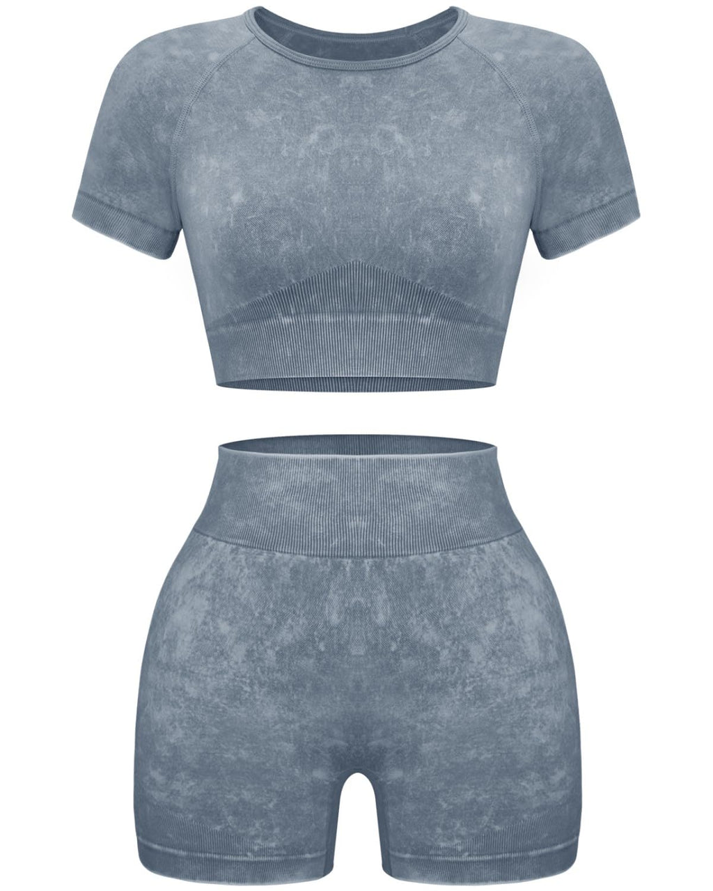 OLCHEE Seamless Acid Wash 2-Piece Workout Set Women Crop Top & Shorts Yoga Gym Outfit