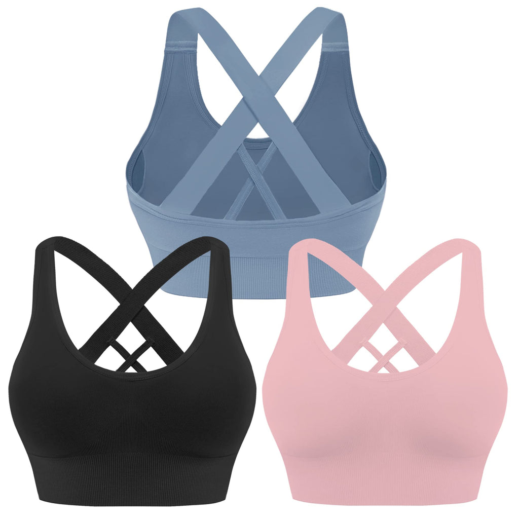 Women's Seamless Crisscross Sports Bra with Medium Support & Padding