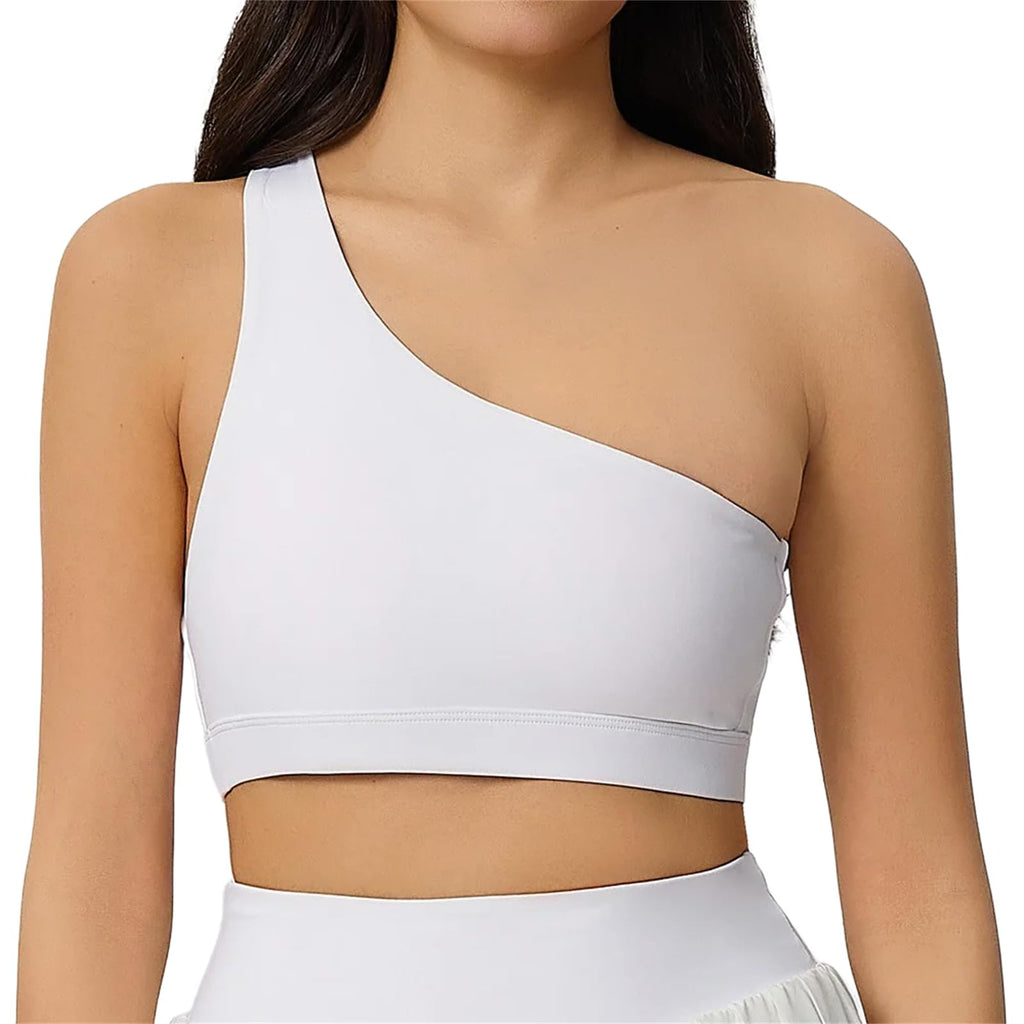 Women's One Shoulder Athletic Sports Bra Quick Dry Shockproof Crop Top for Exercise Fitness Training