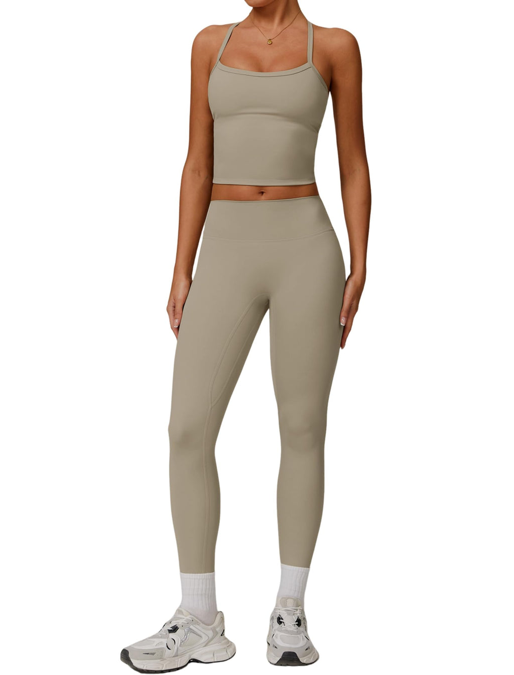 Women's Cross-Back Workout Set with Tank Top & High-Waist Leggings