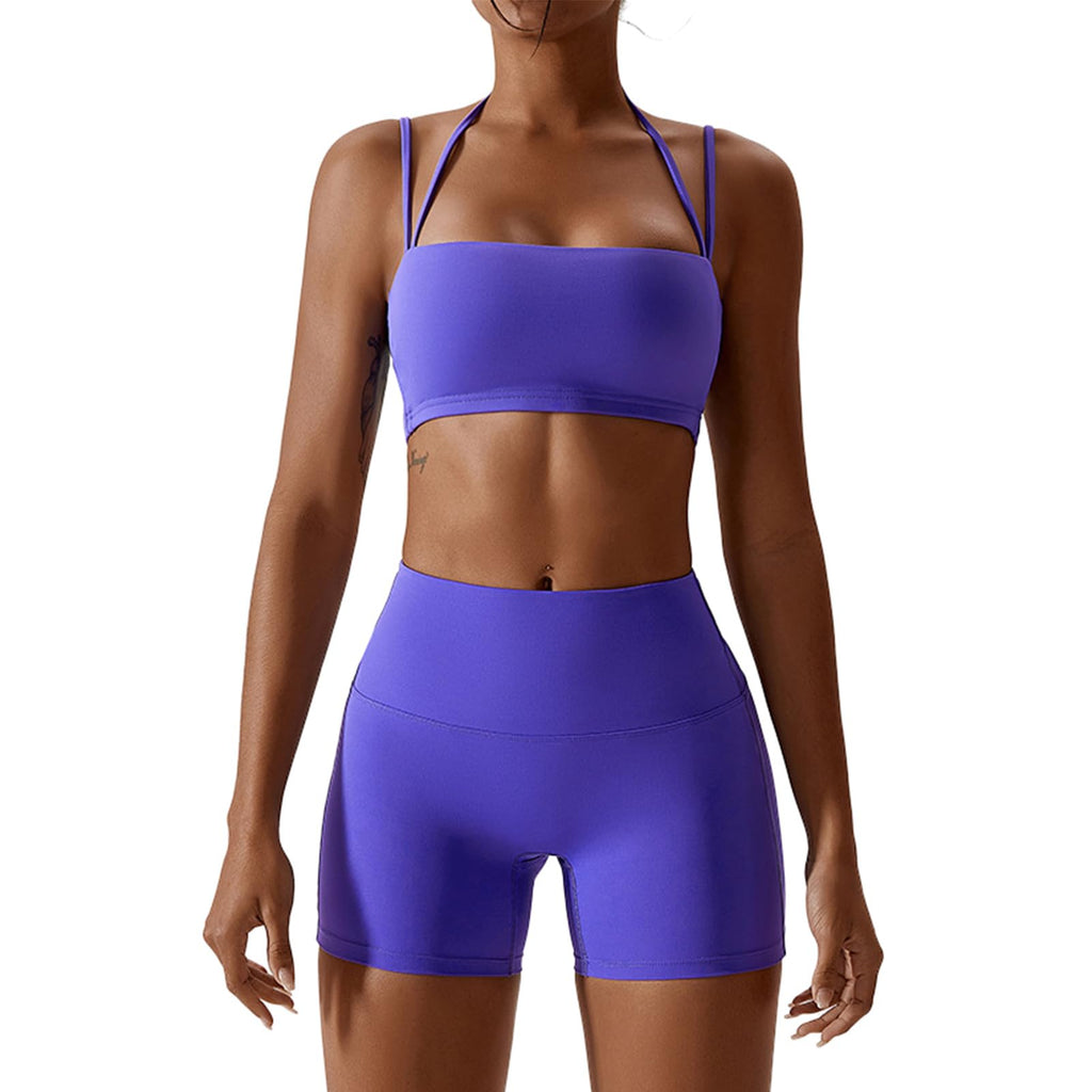 Women's 2-Piece Workout Set with Sports Bra & Biker Shorts