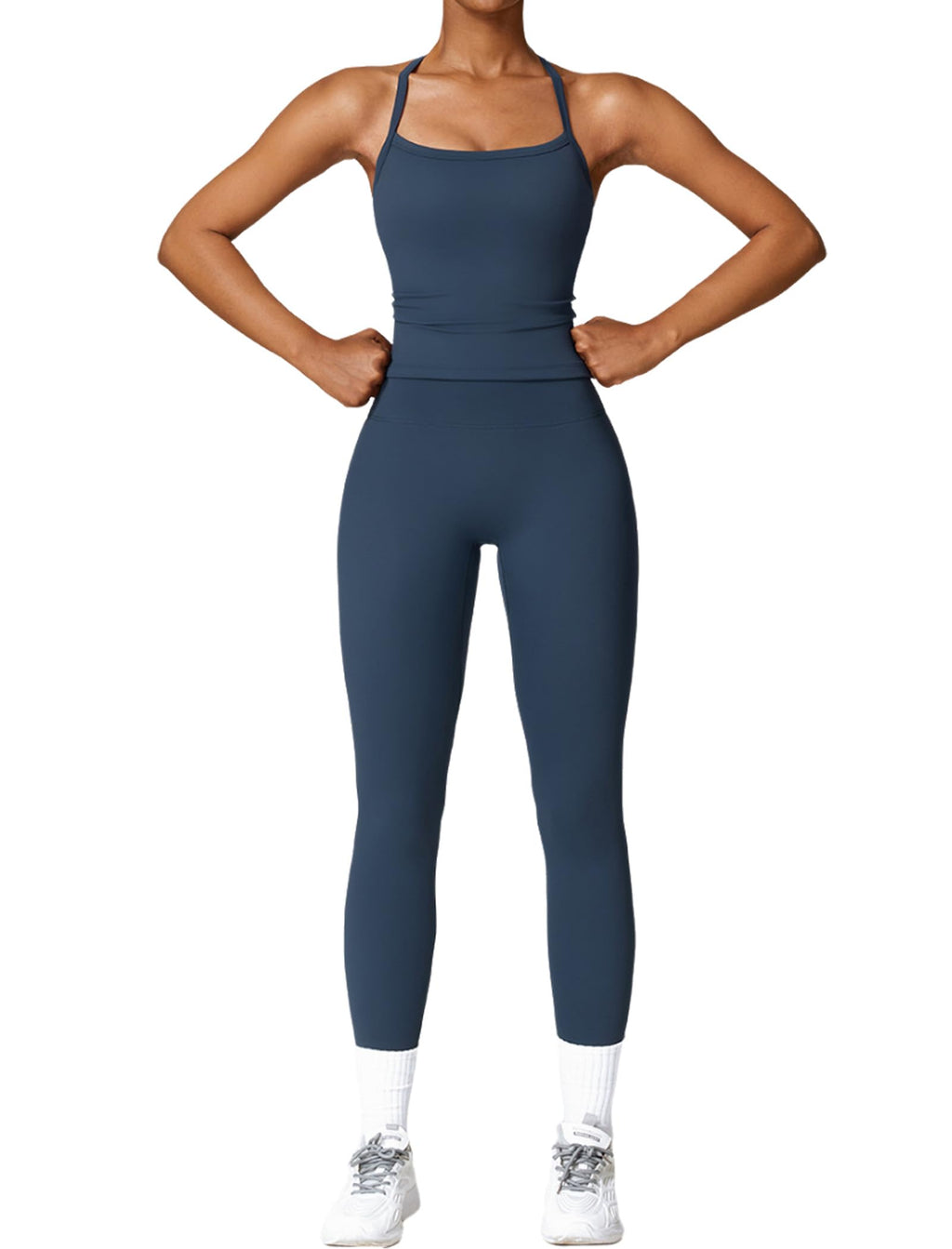 Women's Cross-Back Workout Set with Tank Top & High-Waist Leggings