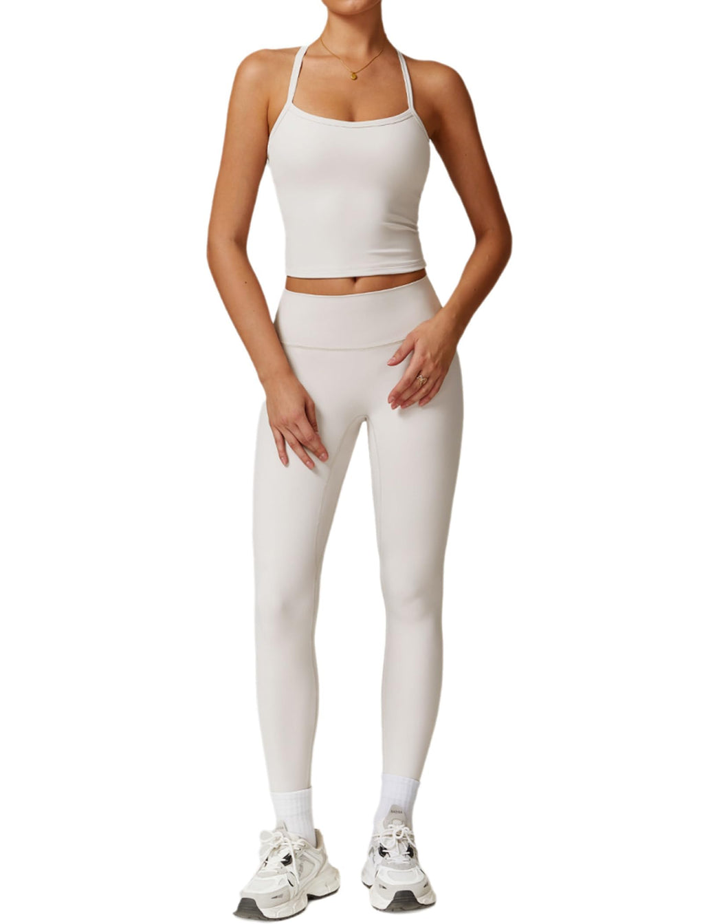 Women's Cross-Back Workout Set with Tank Top & High-Waist Leggings