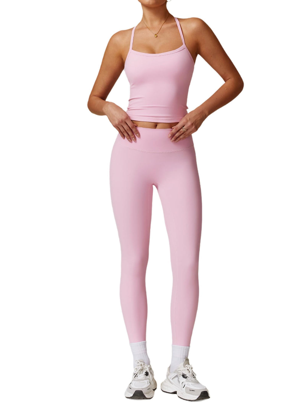 Women's Cross-Back Workout Set with Tank Top & High-Waist Leggings