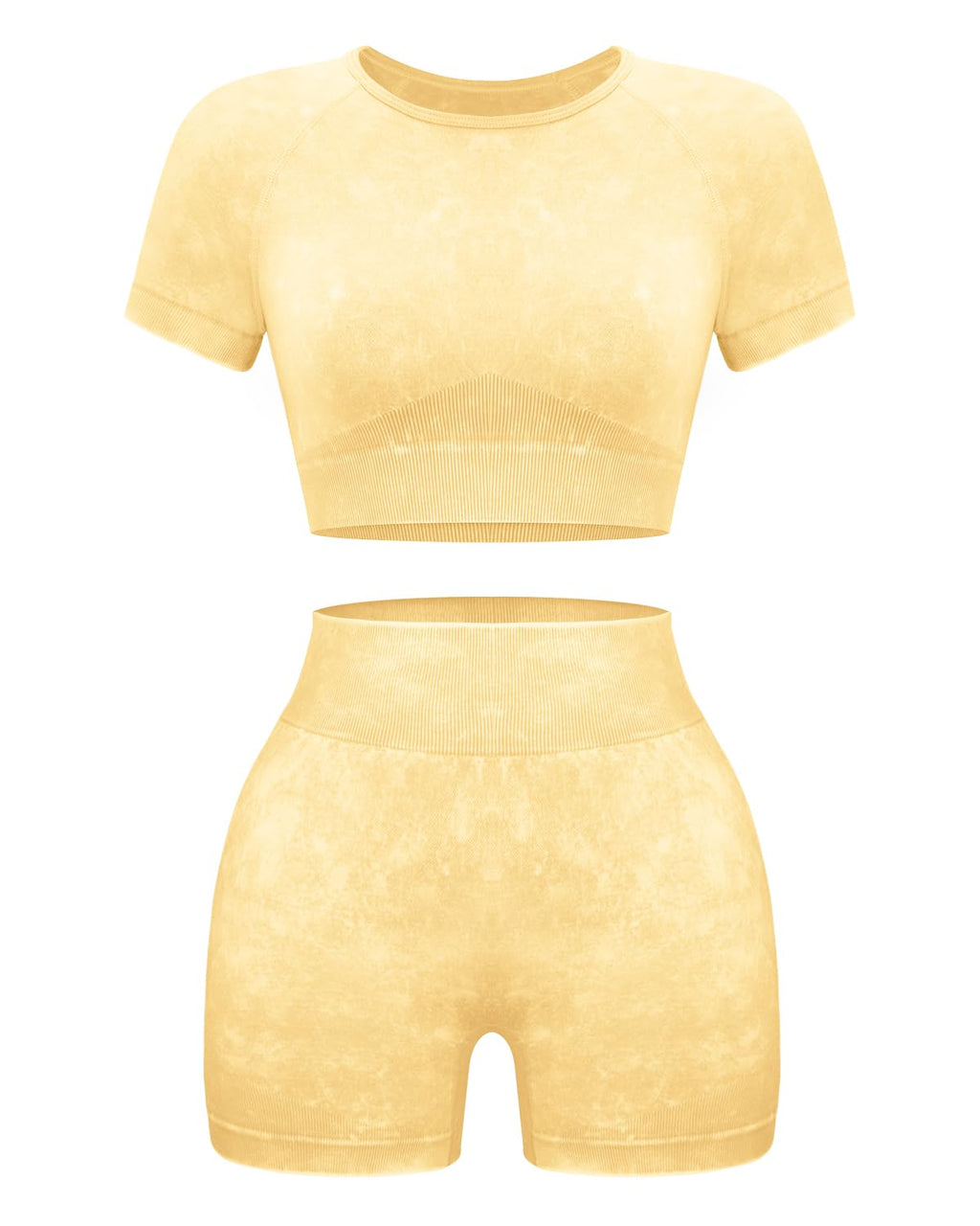 OLCHEE Seamless Acid Wash 2-Piece Workout Set Women Crop Top & Shorts Yoga Gym Outfit