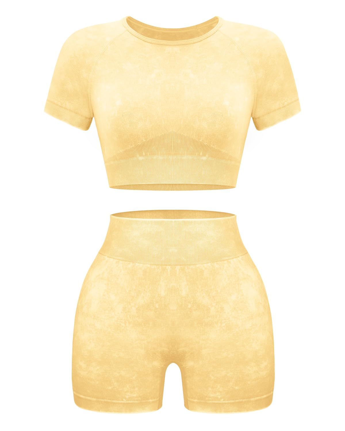OLCHEE Seamless Acid Wash 2-Piece Workout Set Women Crop Top & Shorts Yoga Gym Outfit