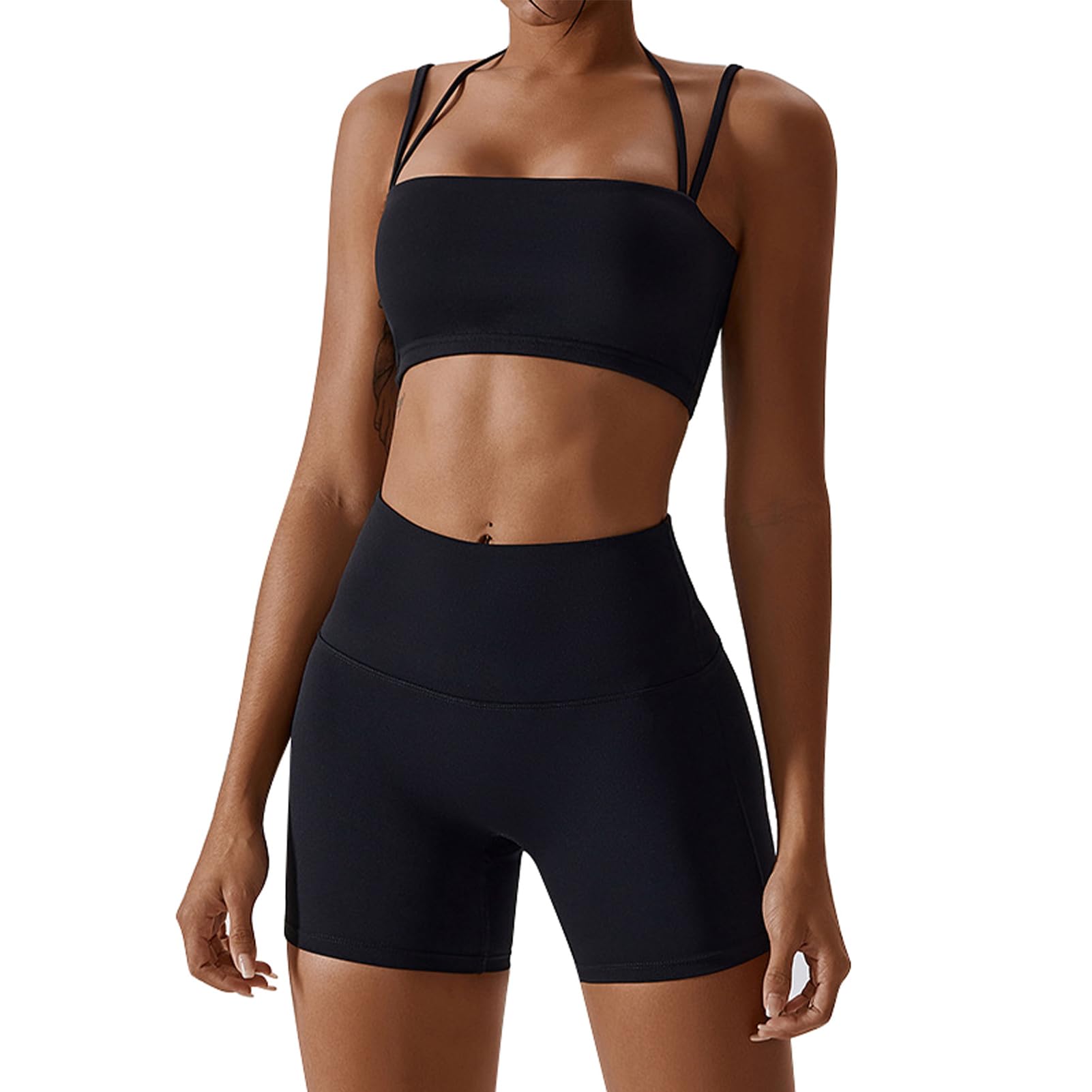 Women's 2-Piece Workout Set with Sports Bra & Biker Shorts