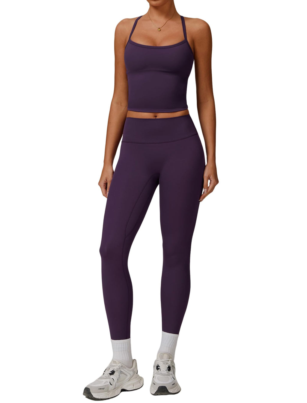 Women's Cross-Back Workout Set with Tank Top & High-Waist Leggings