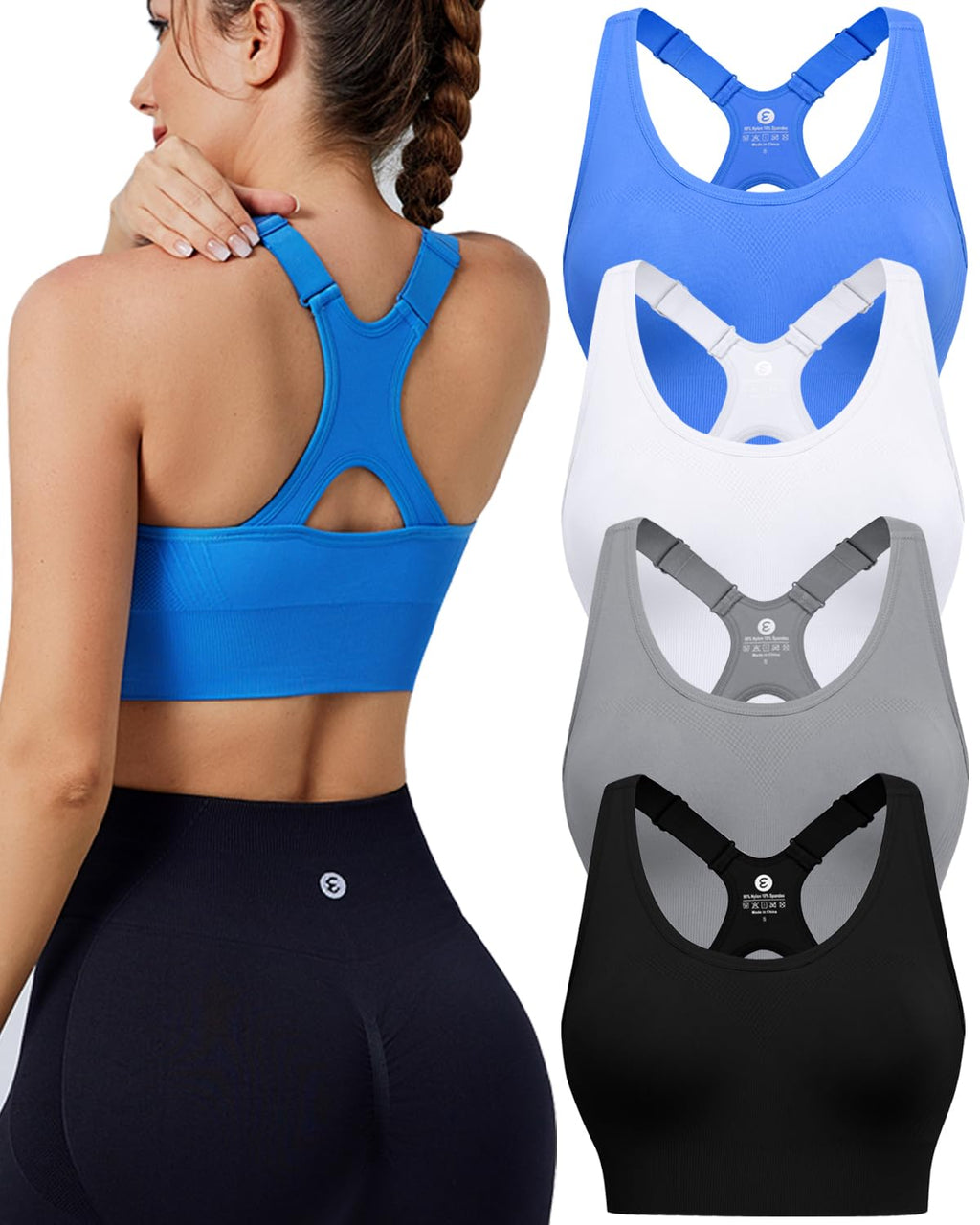 Women's Seamless Racerback Sports Bra with Adjustable Straps & Padding
