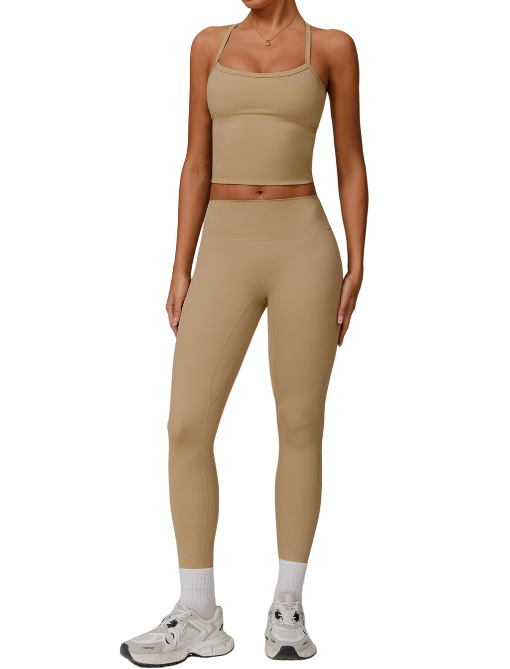 Women's Cross-Back Workout Set with Tank Top & High-Waist Leggings
